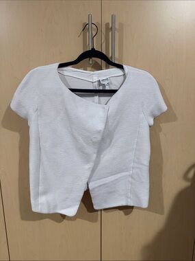 Armani Collezioni White Asymmetric Short Sleeve Cropped Top